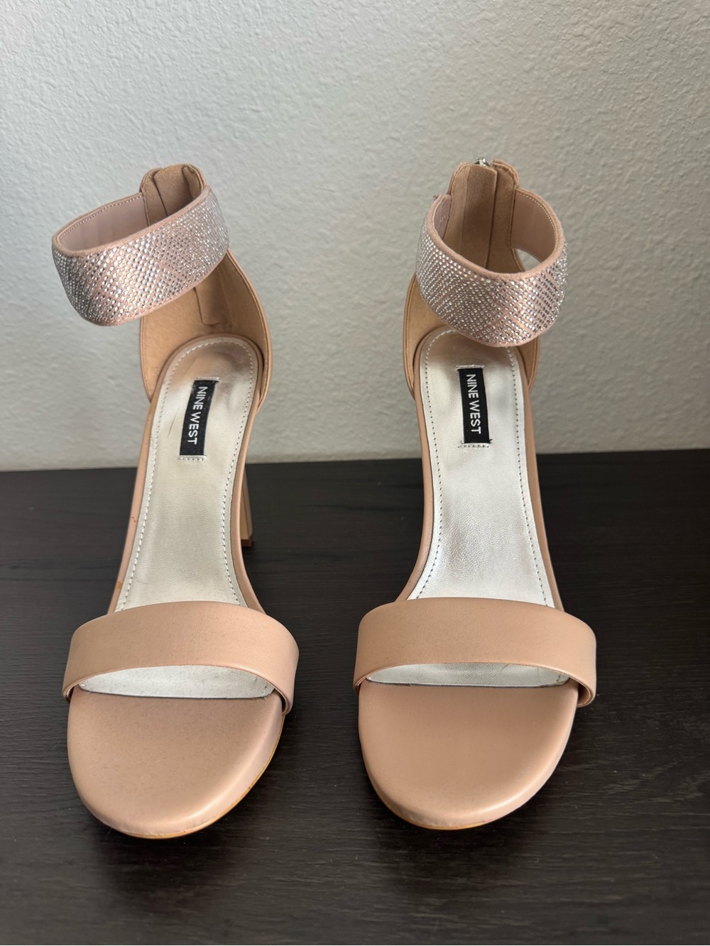 Nine West Blush Beige Ankle-Strap Heeled Sandals